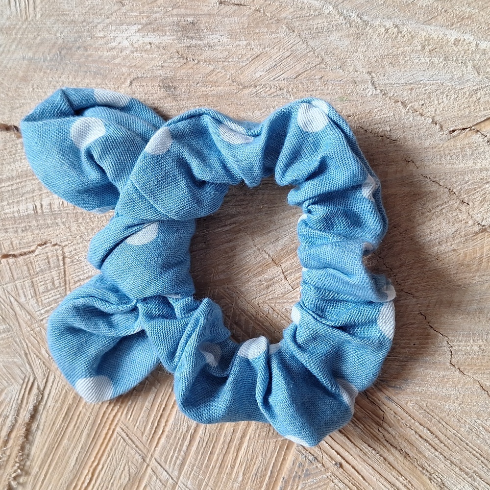 Handmade Blue Polka Dot Bow Hair Scrunchie